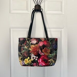 Elliott Lucca Black Floral Multicolor Shoulder Tote